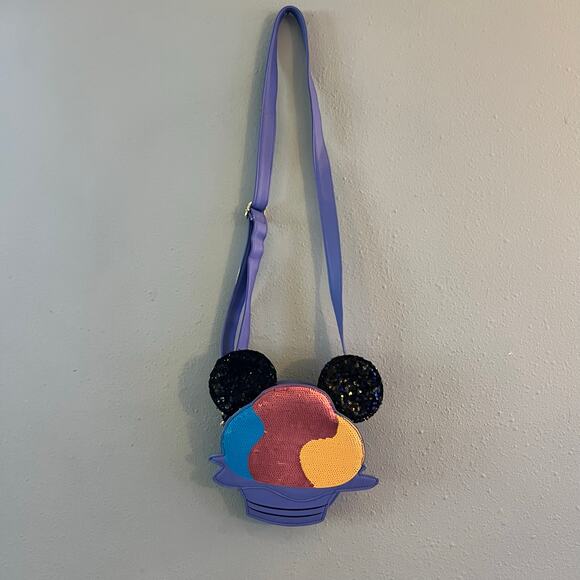 Disney Aulani Loungefly Crossbody Bag Sequin Mickey Shave Ice Exclusive Purple - Picture 2 of 10
